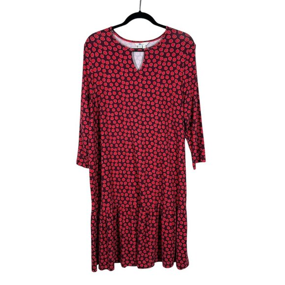 Boden Red Floral Ruffle Midi Dress with 3/4 Sleeves Women's US Size 14 Regular - Picture 1 of 8
